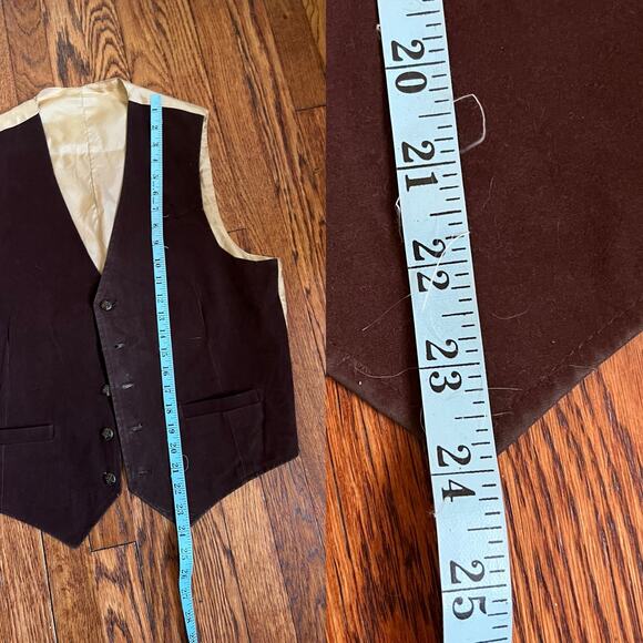 Vintage Brown Felt Suit Vest Size M Button Front Pockets Men Unisex Regency Goth - Picture 11 of 16